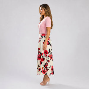 Floral Buckle Overlay Midi Dress WHD0605518-LF2530