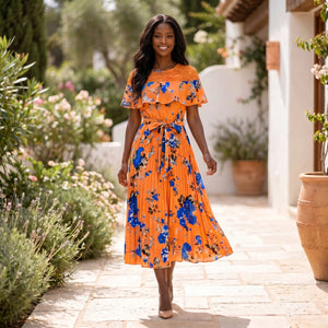 Floral Ruffle Midi Dress WHD0605519-LF2521