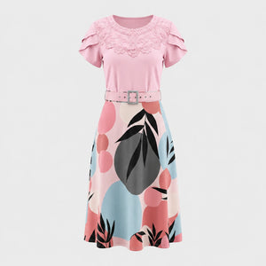 Lace Yoke Printed Midi Dress WHD0605521-LF2531