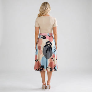 Lace Yoke Printed Midi Dress WHD0605521-LF2531