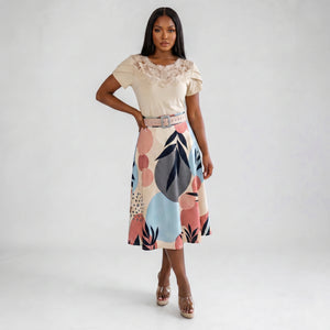 Lace Yoke Printed Midi Dress WHD0605521-LF2531