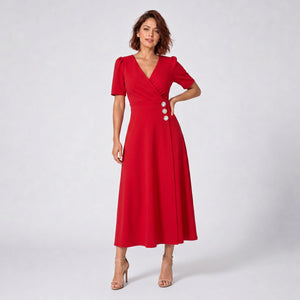 Rhinestone Button Midi Dress WHD0605522-LF2540