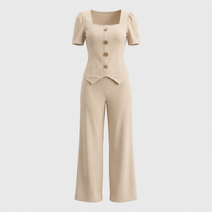 Button Detail Wide Leg Set WHD0605524-LF2536