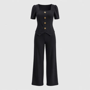 Button Detail Wide Leg Set WHD0605524-LF2536