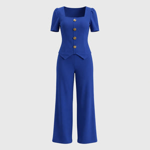 Button Detail Wide Leg Set WHD0605524-LF2536