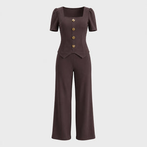 Button Detail Wide Leg Set WHD0605524-LF2536