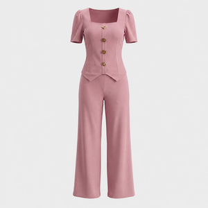 Button Detail Wide Leg Set WHD0605524-LF2536