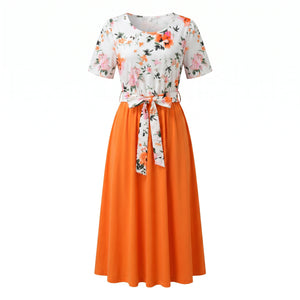 Floral Tie-Waist Midi Dress WHD0605527-LF2526