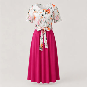 Floral Tie-Waist Midi Dress WHD0605527-LF2526