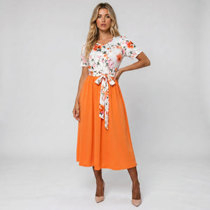 Floral Tie-Waist Midi Dress WHD0605527-LF2526