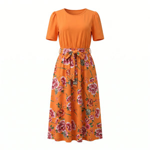 Floral Bow-Waist Midi Dress WHD0605528-LF2518