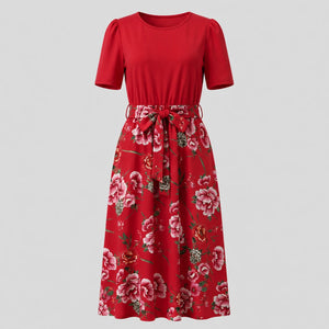 Floral Bow-Waist Midi Dress WHD0605528-LF2518
