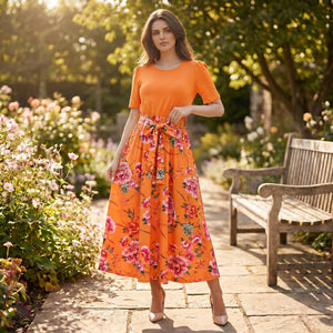 Floral Bow-Waist Midi Dress WHD0605528-LF2518