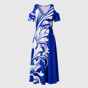 Cold-Shoulder Leaf Print Dress WHD0605529-LF2517