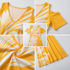Cold-Shoulder Leaf Print Dress WHD0605529-LF2517