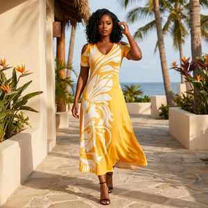 Cold-Shoulder Leaf Print Dress WHD0605529-LF2517