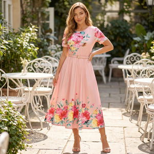 Floral Belted Midi Dress WHD0605530-LF2509