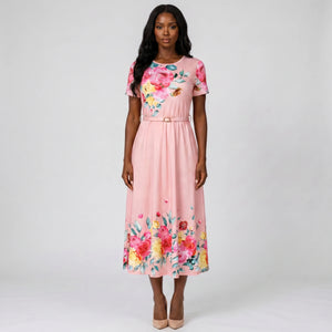 Floral Belted Midi Dress WHD0605530-LF2509