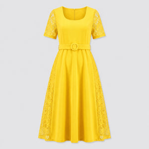 Lace Panel Midi Dress WHD0605531-LF2519