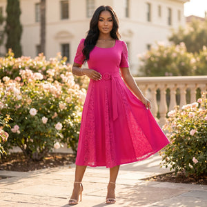 Lace Panel Midi Dress WHD0605531-LF2519
