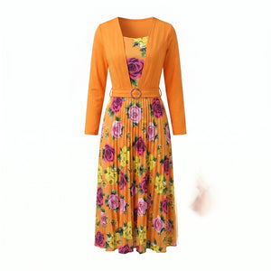 Floral Pleated Belted Midi Dress WHD0605532-LF2502
