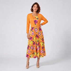 Floral Pleated Belted Midi Dress WHD0605532-LF2502