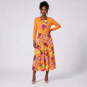 Floral Pleated Belted Midi Dress WHD0605532-LF2502