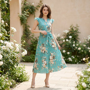 Floral Tie-Waist Midi Dress WHD0605533-LF2318