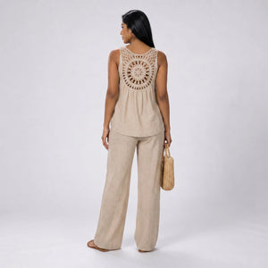 Crochet Back Wide Leg Set WHD0606008