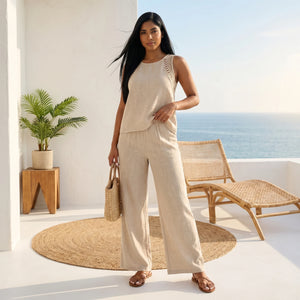 Crochet Back Wide Leg Set WHD0606008