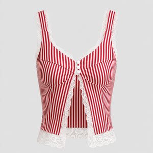 Striped Lace Trim Cami Top WHD0606020