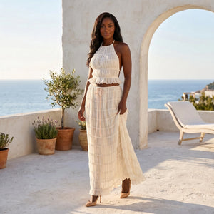Ruffle Halter Wide Leg Set WHD0606030
