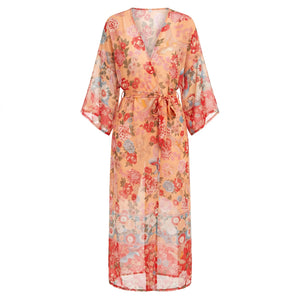 Floral Tie Waist Kimono Cover-Up WHD0606033