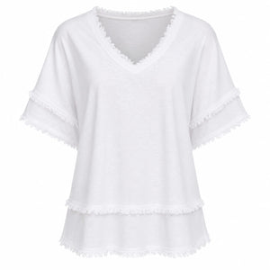 Frayed V-Neck Layered Top WHD0606035