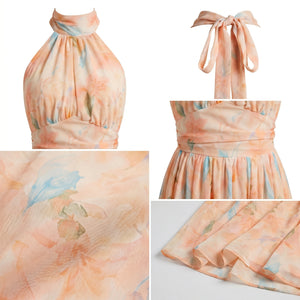 Floral Halter Tie Maxi Dress WHD0606038
