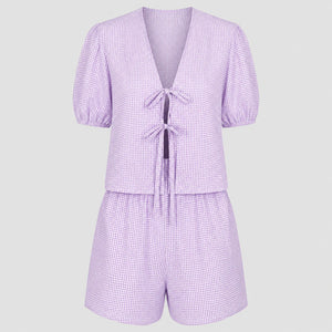 Gingham Tie Front Romper WHD0606041