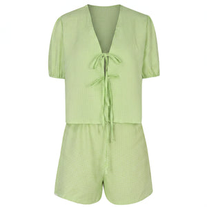 Gingham Tie Front Romper WHD0606041