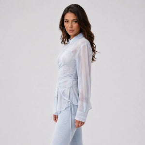 Sheer Layered Wrap Shirt WHD0606043