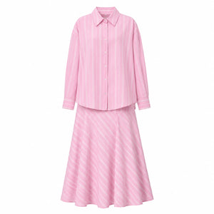 Pink Stripe Shirt Skirt Set WHD0606045