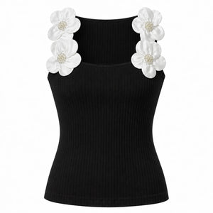 Pearl Flower Ribbed Tank Top WHD0606046