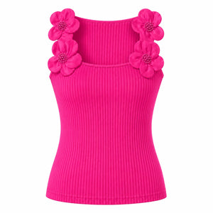 Pearl Flower Ribbed Tank Top WHD0606046