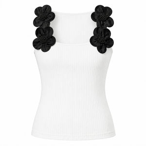 Pearl Flower Ribbed Tank Top WHD0606046