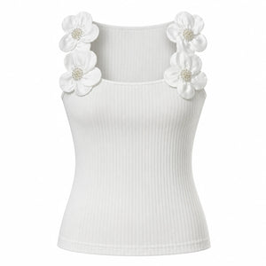 Pearl Flower Ribbed Tank Top WHD0606046