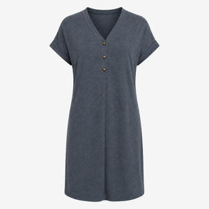 V-Neck Button Tee Dress WHD0606057