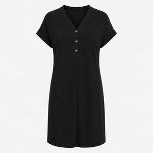 V-Neck Button Tee Dress WHD0606057