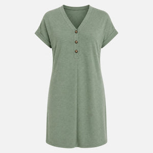V-Neck Button Tee Dress WHD0606057