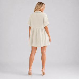 Textured Button Babydoll Dress WHD0606078