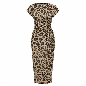 Leopard Ruched Midi Dress WHD0606087