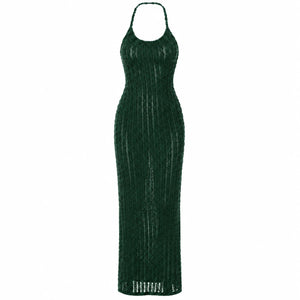 Open-Knit Halter Maxi Dress WHD0606094
