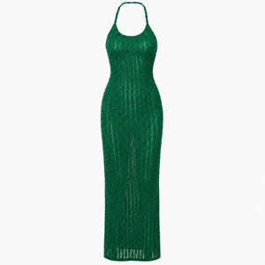 Open-Knit Halter Maxi Dress WHD0606094